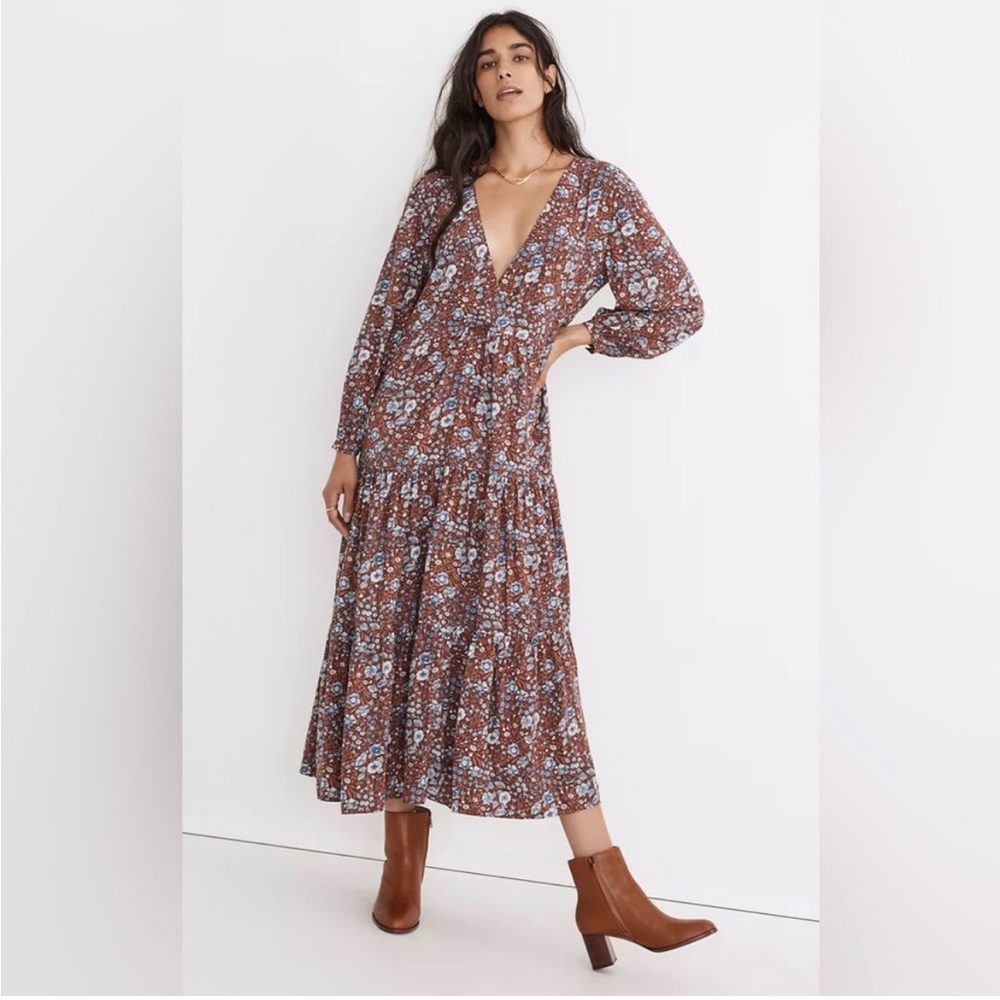 Madewell wrap dress- woodland print, size L, new with tags